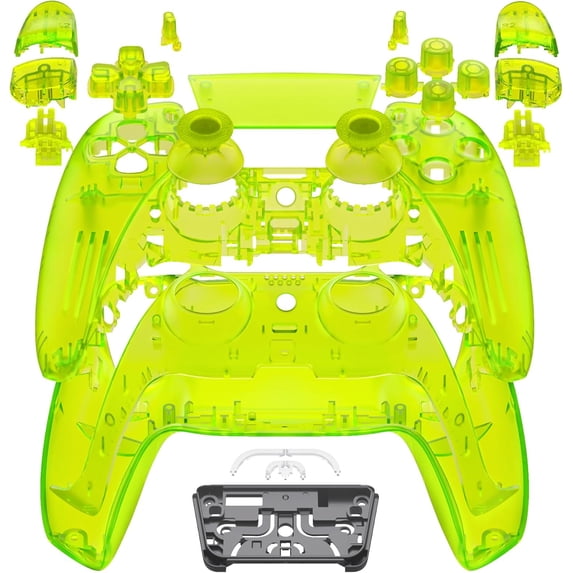 eXtremeRate Full Set Shell with Buttons Touchpad Cover,Clear Lime Green Custom Replacement Trim Shell Compatible with p s 5 BDM-030 BDM-040 BDM-052