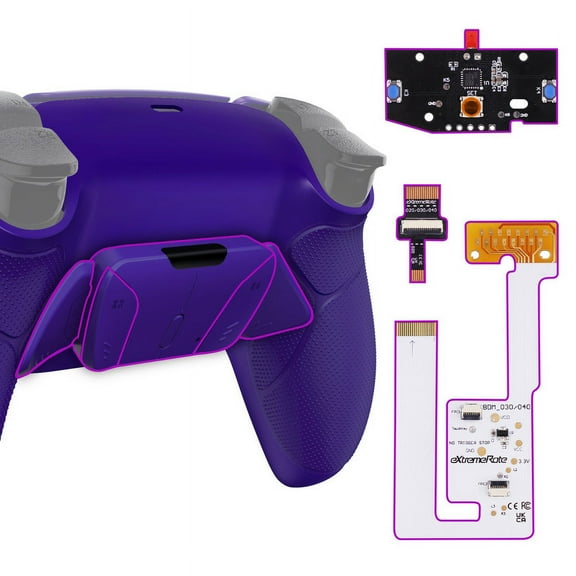 eXtremeRate Galactic Purple Rubberized Grip Programable RISE4 V3 Remap Kit for PS5 Controller BDM-030 040 050, Upgrade Board Redesigned Bottom Shell 4 Back Buttons for PS5 Controller - NO Controller