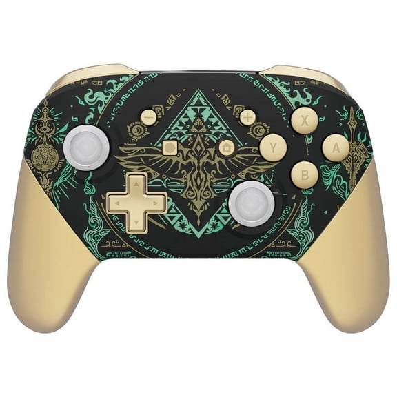 eXtremeRate Glow in Dark - Totem of Kingdom Black Faceplate Backplate Handles for Nintendo Switch Pro Controller, DIY Replacement Grip Housing Shell Cover and Buttons for Nintendo Switch Pro
