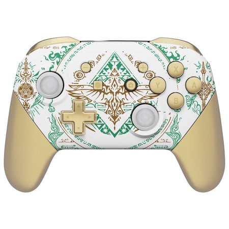 eXtremeRate Glow in Dark - Totem of Kingdom White Faceplate Backplate Handles for Nintendo Switch Pro Controller, Soft Touch Replacement Grip Housing Shell Cover and Buttons for Nintendo Switch Pro