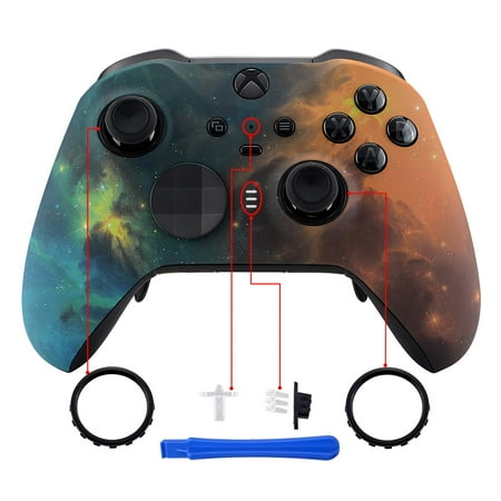 eXtremeRate Gold Star Universe Patterned Faceplate, Soft Touch Front Shell for Xbox One Elite Series 2 Controller Model 1797, Xbox One Elite Series 2 Core - Thumbstick Accent Rings Included