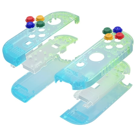 eXtremeRate Gradient Translucent Green Blue Joycon Handheld Controller Housing with Colorful Buttons, DIY Replacement Shell Case for Nintendo Switch & Switch OLED Model Joy-Con – Console NOT Included