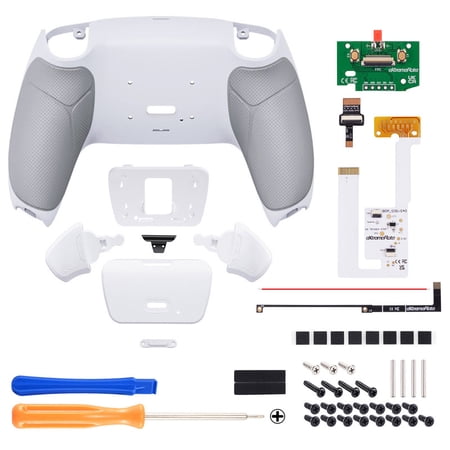 eXtremeRate Gray Rubberized Grip Programable RISE V3 Remap Kit for PS5 Controller BDM-030 040 050, Upgrade Board White Bottom Shell Back Buttons Attachment for PS5 Controller -NO Controller