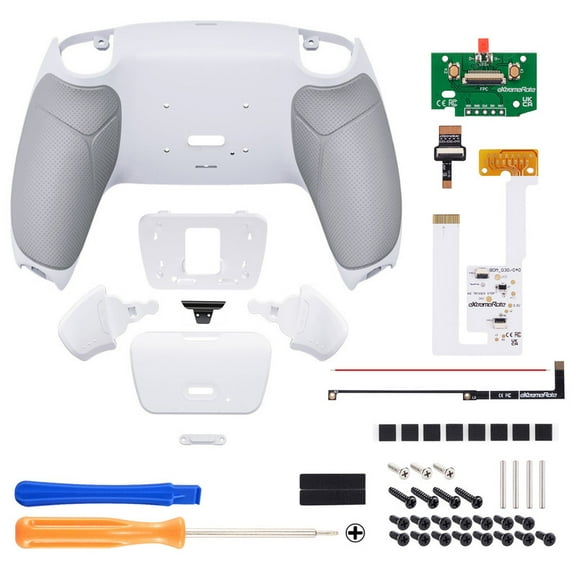 eXtremeRate Gray Rubberized Grip Programable RISE V3 Remap Kit for PS5 Controller BDM-030 040 050, Upgrade Board White Bottom Shell Back Buttons Attachment for PS5 Controller -NO Controller