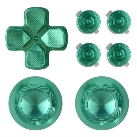 eXtremeRate Green Aluminum Analog Thumbsticks & Bullet Buttons & D-pad Replacements Kits Metal Buttons for ps4 Slim Pro Controller