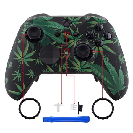 eXtremeRate Green Weeds Patterned Faceplate, Soft Touch Front Shell for Xbox One Elite Series 2 Controller Model 1797, Xbox One Elite Series 2 Core - Thumbstick Accent Rings Included