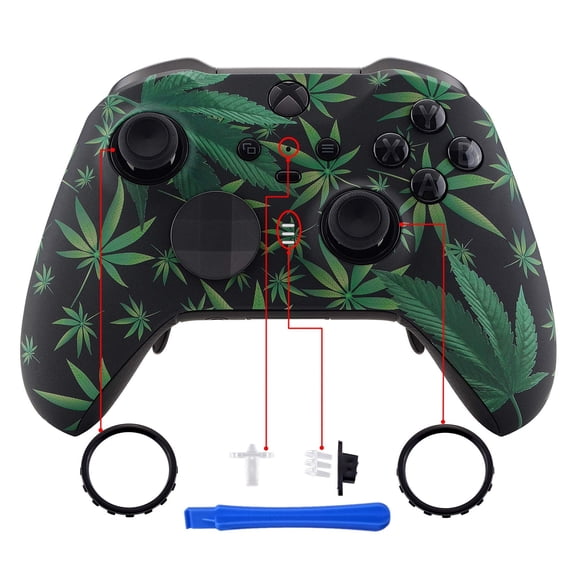 eXtremeRate Green Weeds Patterned Faceplate, Soft Touch Front Shell for Xbox One Elite Series 2 Controller Model 1797, Xbox One Elite Series 2 Core - Thumbstick Accent Rings Included