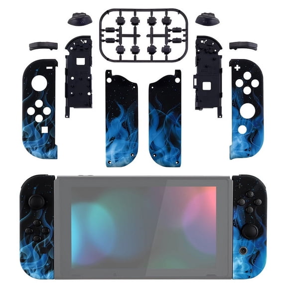 eXtremeRate Grip Blue Flamed Replacement Housing w/Full Set Buttons for Nintendo Switch/OLED Joycon