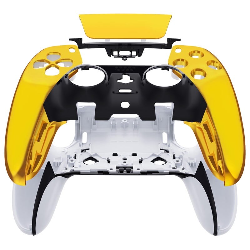 eXtremeRate Left Right Front Top Shell Touchpad Compatible with ps 5 Edge Controller, Chrome Gold Replacement Faceplate Shell Custom Touch Pad Cover Compatible with p s 5 Edge Controller