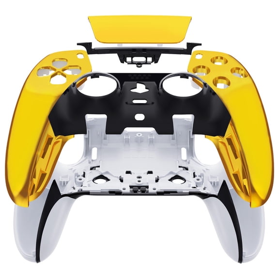 eXtremeRate Left Right Front Top Shell Touchpad Compatible with ps 5 Edge Controller, Chrome Gold Replacement Faceplate Shell Custom Touch Pad Cover Compatible with p s 5 Edge Controller