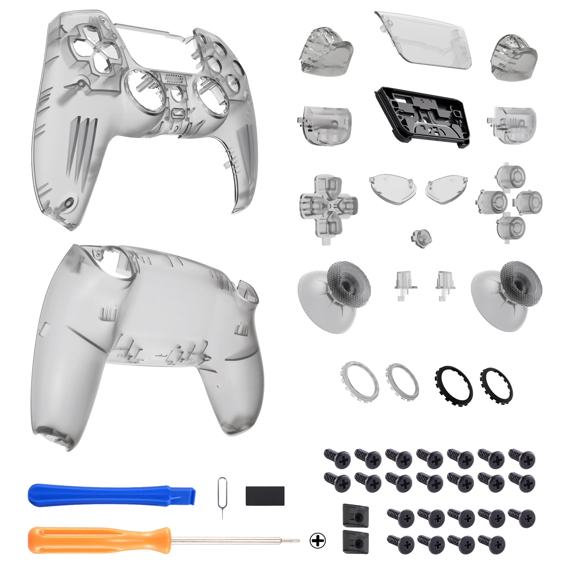 eXtremeRate Luna Redesigned Full Set Housing Shell Buttons Touchpad Cover Clear Black Replacement Top Bottom Cover Case for ps5 Controller BDM-030/040
