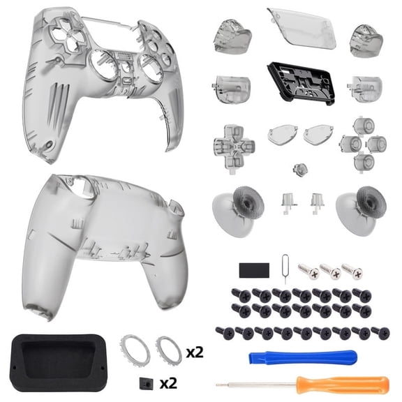 eXtremeRate Luna Redesigned Full Set Housing Shell Buttons Touchpad Cover Clear Black Replacement Top Bottom Cover Case for ps5 Controller BDM-030/040