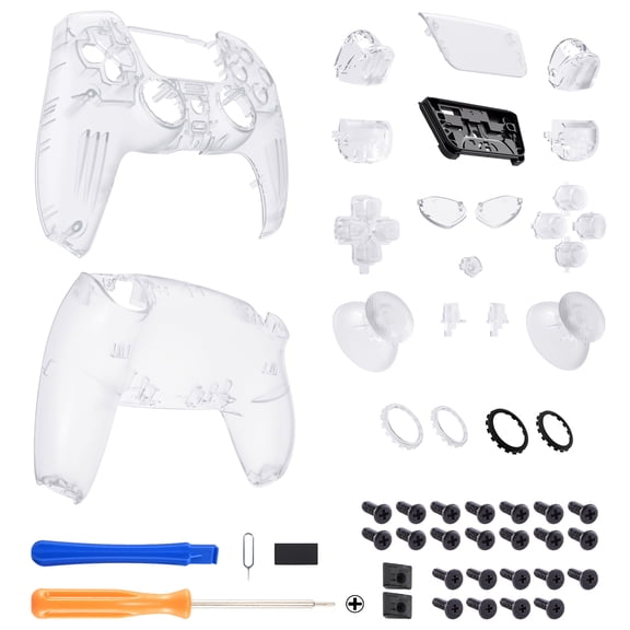 eXtremeRate Luna Redesigned Full Set Housing Shell Buttons Touchpad Cover Clear Replacement Top Bottom Cover Case for ps5 Controller BDM-030/040