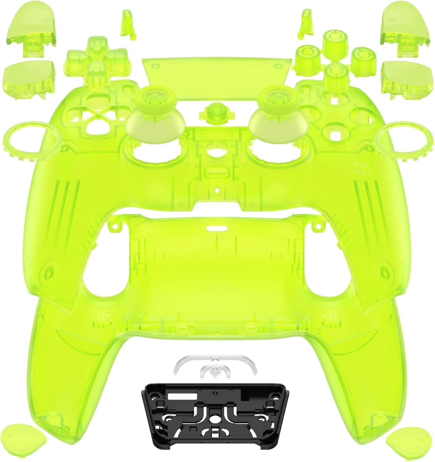 eXtremeRate Luna Redesigned Full Set Shell with Buttons Touchpad Cover For ps5 Controller BDM-030/040/050 - Clear Lime Green