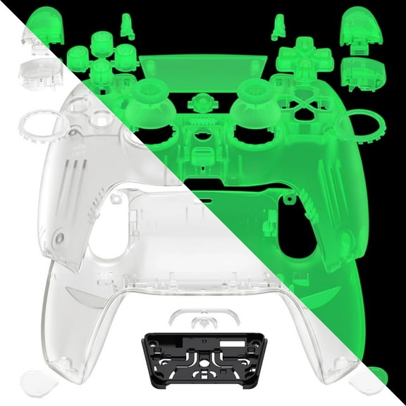 eXtremeRate Luna Redesigned Full Set Shell with Buttons Touchpad Cover For ps5 Controller BDM-030/040/050 - Glow in Dark Green