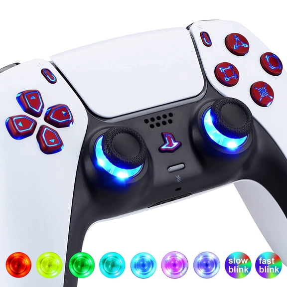 eXtremeRate Multi-Colors Luminated D-pad Thumbstick Option Face Buttons Scarlet Red Classical Symbols Buttons LED Kit for PS5 Controller