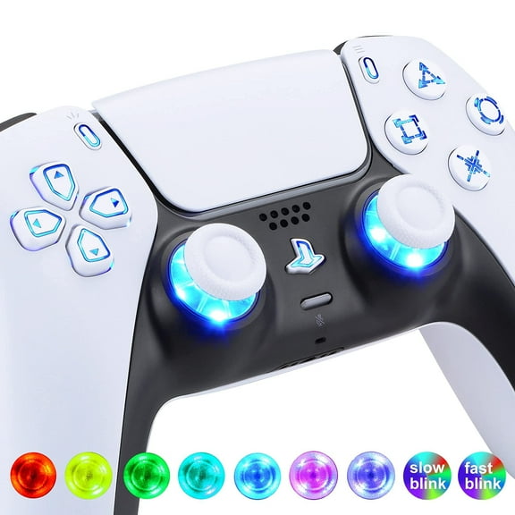 eXtremeRate Multi-Colors Luminated D-pad Thumbstick Option Face Buttons White Classical Symbols Buttons LED Kit for PS5 Controller