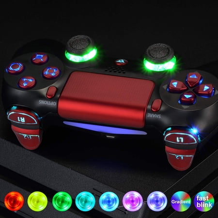 eXtremeRate Multi-Colors Luminated D-pad Thumbstick Trigger Home Face Buttons, Scarlet Red Classical Symbols Buttons DTFS (DTF 2.0) LED Kit for PS4 Slim Pro Controller - Controller NOT Included