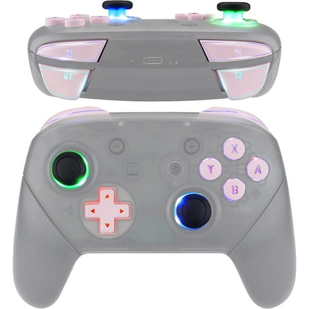 eXtremeRate Multi-Colors Luminated DTFS LED Kit, Thumbsticks Dpad ABXY ZR ZL L R Buttons Cherry Blossoms Pink Classical Symbols Keys for Nintendo Switch Pro Controller - Controller NOT Included
