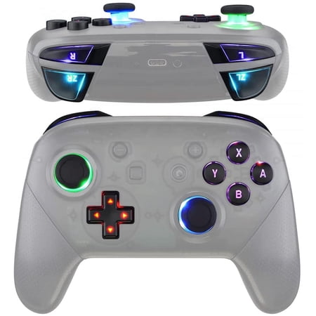 eXtremeRate Multi-Colors Luminated DTFS LED Kit, Thumbsticks Dpad ABXY ZR ZL L R Buttons Chrome Gold Classical Symbols Keys for Nintendo Switch Pro Controller - Controller NOT Included