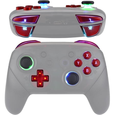 eXtremeRate Multi-Colors Luminated DTFS LED Kit, Thumbsticks Dpad ABXY ZR ZL L R Buttons Scarlet Red Classical Symbols Keys for Nintendo Switch Pro Controller - Controller NOT Included