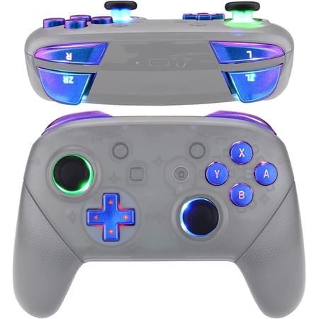 eXtremeRate Multi-Colors Luminated DTFS LED Kit V2, Thumbsticks Dpad ABXY ZR ZL L R Buttons Chameleon Purple Blue Classical Symbols Keys for Nintendo Switch Pro Controller - Controller NOT Included