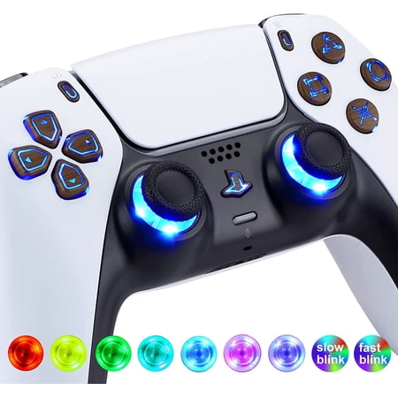 eXtremeRate Multi-Colors Luminated Dpad Thumbstick Share Home Face Buttons for PS5 Controller, Wood Grain Classical Symbols Buttons DTF V3 LED Kit for PS5 Controller - Controller NOT Included