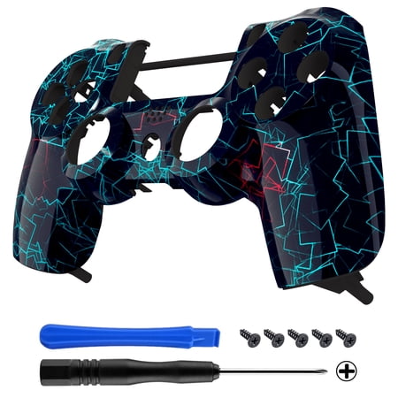eXtremeRate Neon Frame Patterned Custom Faceplate Cover, Replacement Front Housing Shell Case Compatible with ps4 Slim Pro Controller JDM-040/050/055 - Controller NOT Included