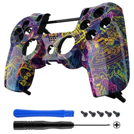 eXtremeRate Neon Novel Patterned Custom Faceplate Cover, Replacement Front Housing Shell Case Compatible with ps4 Slim Pro Controller JDM-040/050/055 - Controller NOT Included