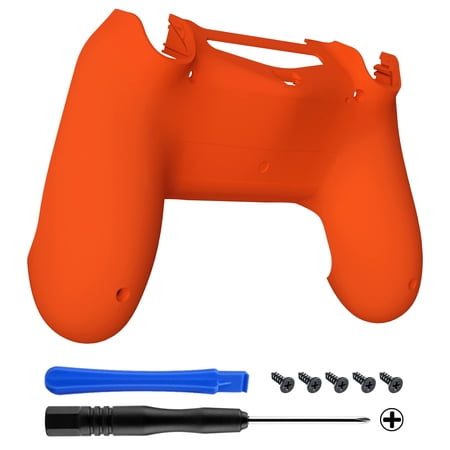 eXtremeRate Orange Soft Touch Game Improvement Replacement Parts Back Housing Cover, Custom Bottom Shell Compatible with ps4 Controller JDM-040, JDM-050 and JDM-055