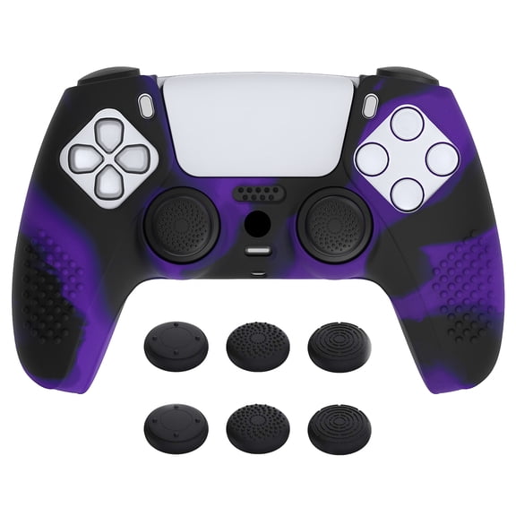 PlayVital  Purple & Black 3D Studded Silicone Case for PS5 – w/ 6 Thumbstick Caps & Charging Station Compatible