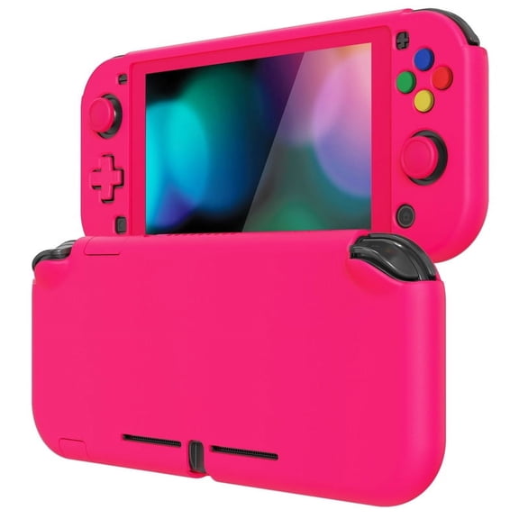 PlayVital Protective Grip Case for Nintendo Switch Lite, Hard Cover Protector for Nintendo Switch Lite - Screen Protector & Thumb Grips & Buttons Caps Stickers Included - Bright Pink