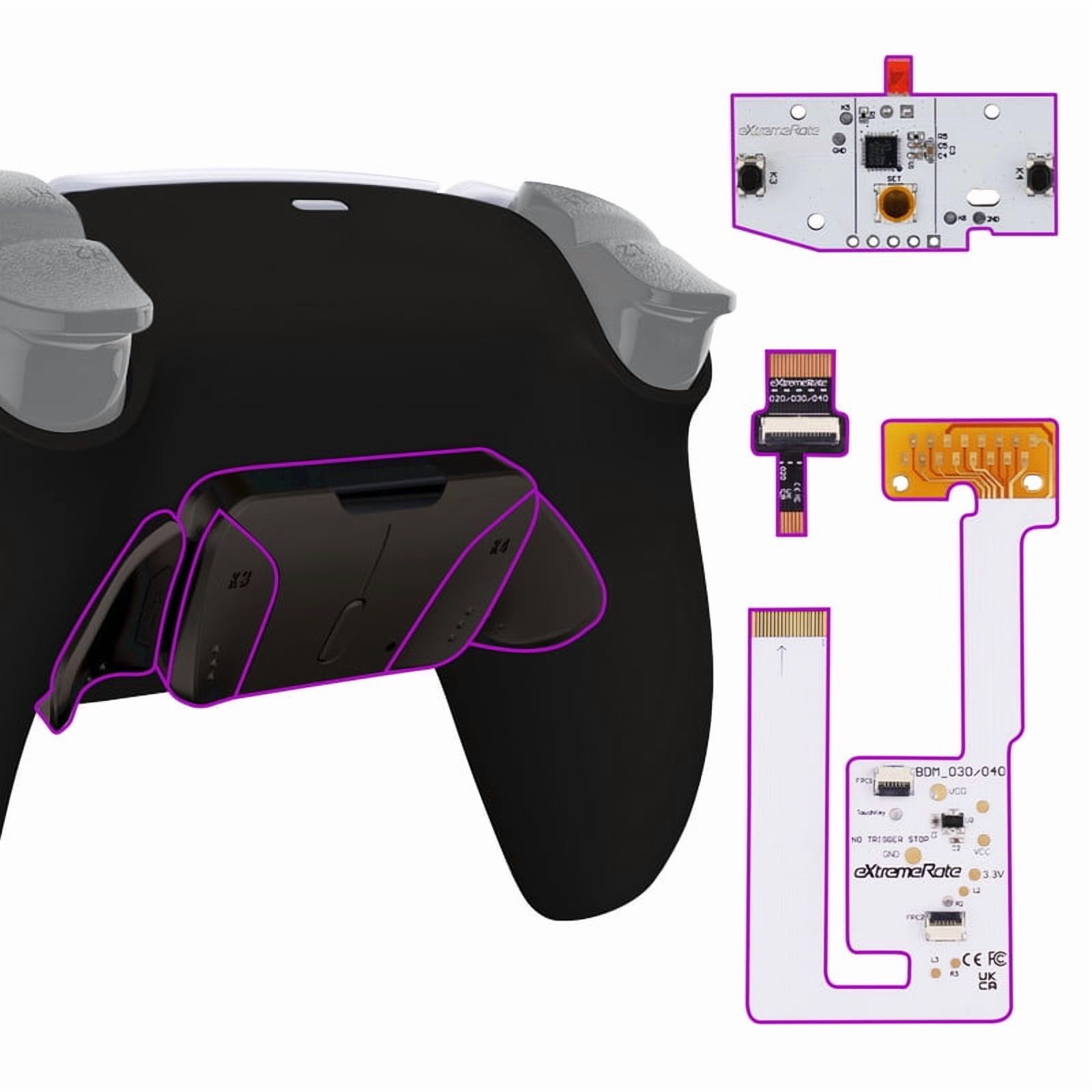 eXtremeRate Programmable Real Metal Buttons RMB RISE4 V3 Remap Kit for PS5 Controller BDM-030 040 050, Upgrade Board Redesigned Black Bottom Shell 4 Back Buttons Set for PS5 Controller