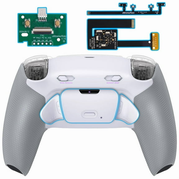 eXtremeRate RISE Plus MAX Back Paddles Kit with Clicky Trigger Stops & Rubberized Grip for PS5 Controller BDM-010 020, Remappable Back Buttons Kit for PS5 Controller - White Gray - NO Controller