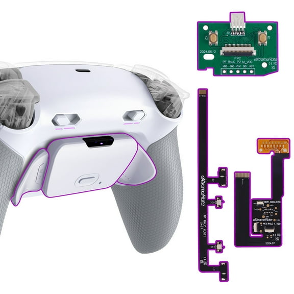 eXtremeRate RISE Plus MAX Back Paddles Kit with Clicky Trigger Stops & Rubberized Grip for PS5 Controller BDM-030 040 050, Remappable Back Buttons Kit for PS5 Controller - White Gray - NO Controller