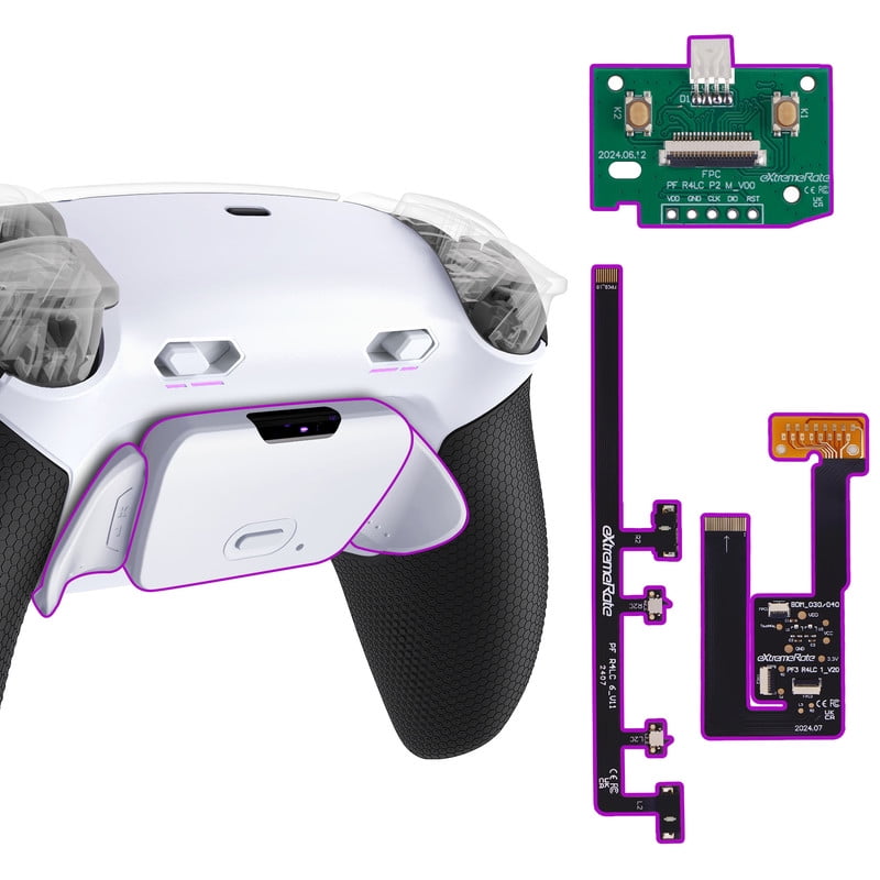 eXtremeRate RISE Plus MAX Back Paddles Kit with Clicky Trigger Stops & Rubberized Grip for PS5 Controller BDM-030 040 050, White Remappable Back Buttons Kit for PS5 Controller - White Black