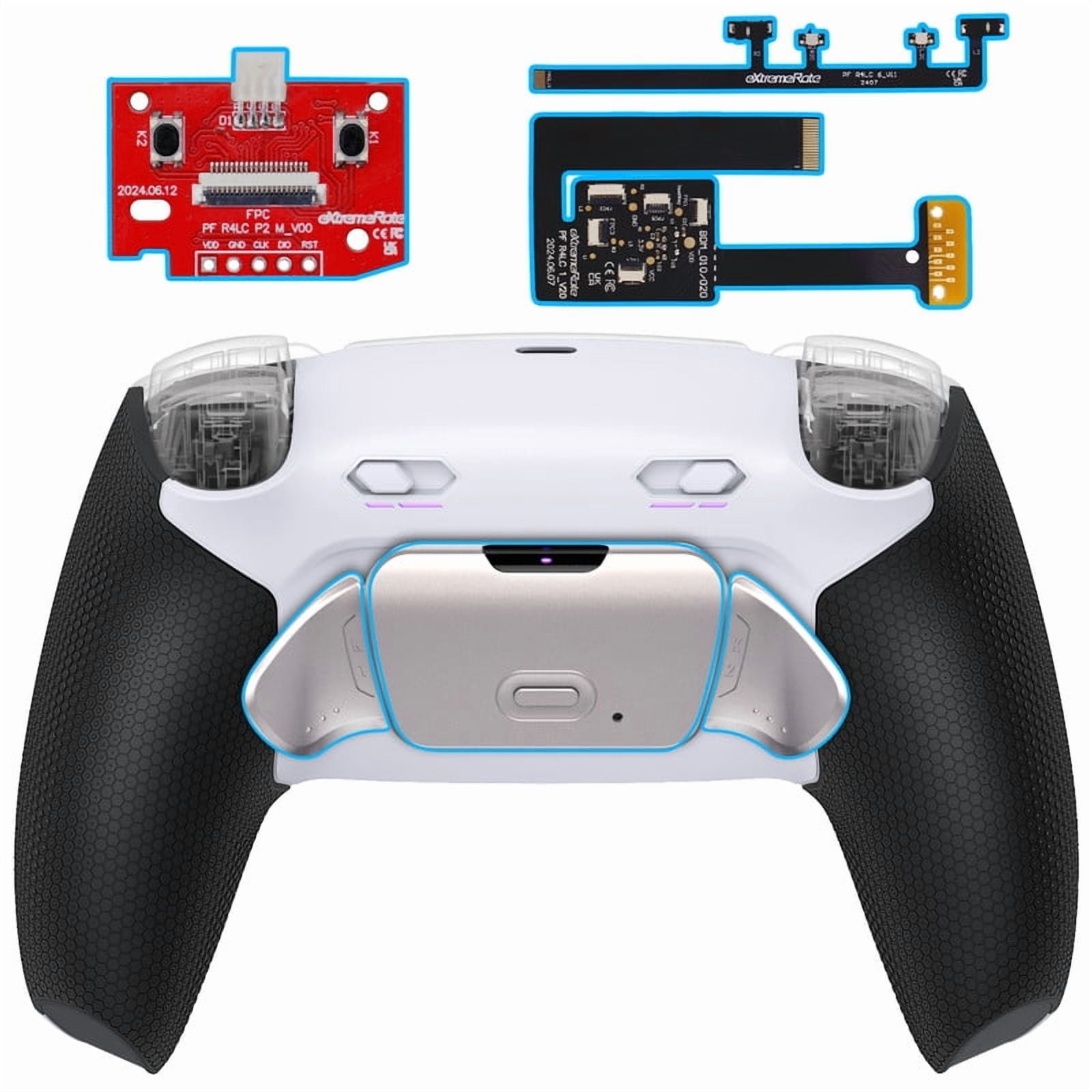 eXtremeRate RISE Plus MAX RMB Back Paddles Kit with Clicky Trigger Stops & Rubberized Grip for PS5 Controller BDM-010 020, Remappable Real Metal Back Buttons Kit for PS5 Controller – White Black