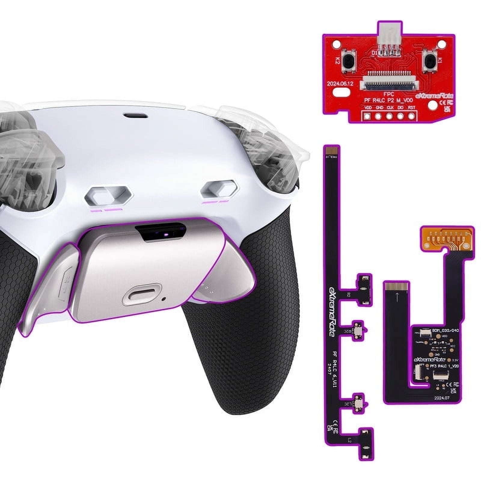 eXtremeRate RISE Plus MAX RMB Back Paddles Kit with Clicky Trigger Stops & Rubberized Grip for PS5 Controller BDM-030 040 050, Remappable Real Metal Back Buttons Kit for PS5 Controller – White Black