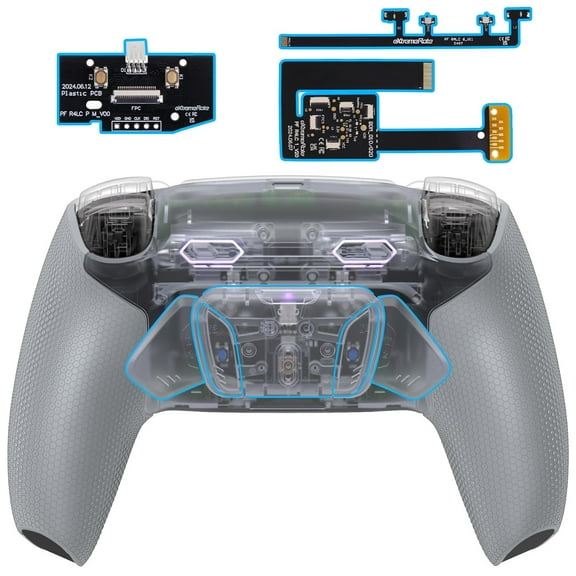 eXtremeRate RISE4 Max PS5 Back Button Kit - 4 Remappable Paddles, Trigger Stops & Rubber Grip (Clear Gray) BDM-010/020