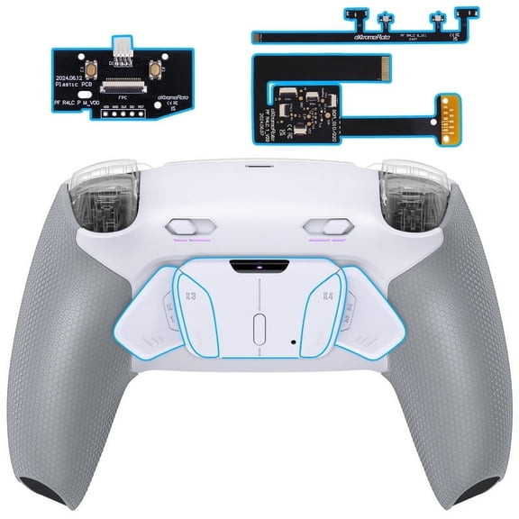 eXtremeRate RISE4 Plus MAX Back Paddles Kit with Clicky Trigger Stops & Rubberized Grip for PS5 Controller BDM-010 020, Remappable Back Buttons Kit for PS5 Controller - White Gray - NO Controller