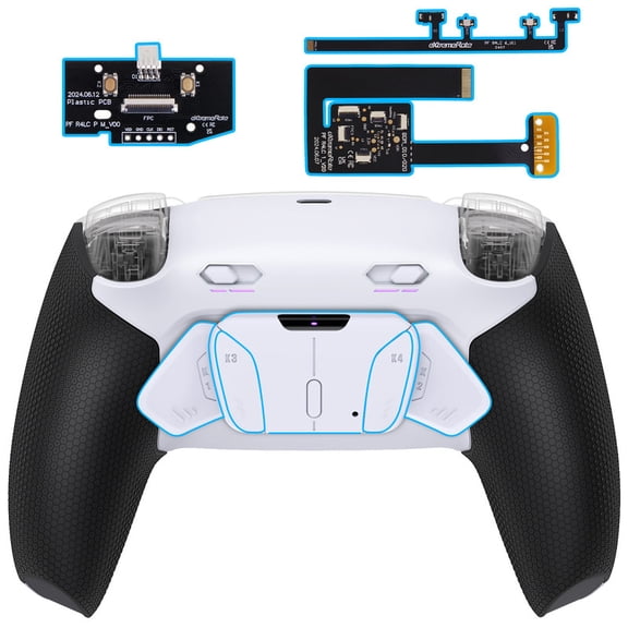 eXtremeRate RISE4 Plus MAX Back Paddles Kit with Clicky Trigger Stops & Rubberized Grip for PS5 Controller BDM-010 020, White Remappable Back Buttons Kit for PS5 Controller - White Black