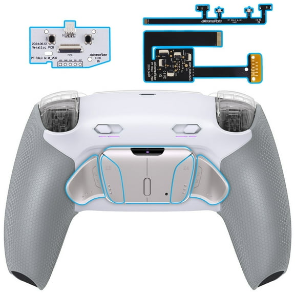 eXtremeRate RISE4 Plus MAX RMB Back Paddles Kit with Clicky Trigger Stops & Rubberized Grip for PS5 Controller BDM-010 020, Remappable Real Metal Back Buttons Kit for PS5 Controller – White Gray