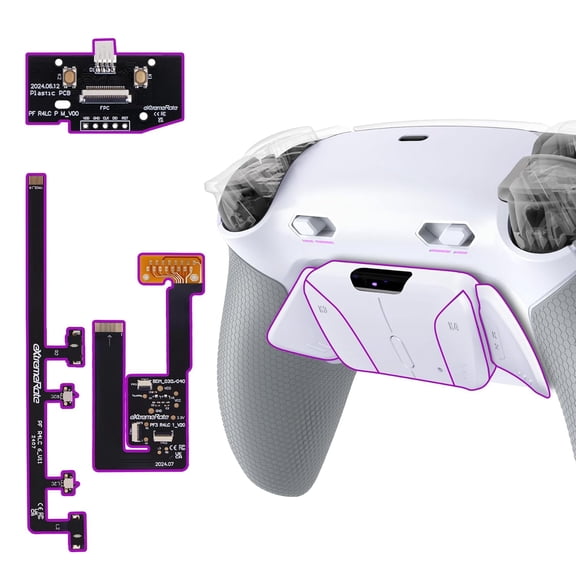 eXtremeRate RISE4 Plus MAX Remappable Back Paddles Kit for PS5 Controller, Clicky Trigger Stops & Rubberized Grip, BDM-030/040/050/060, White Gray