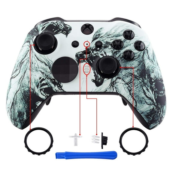 eXtremeRate Red Shadow Soft Touch Replacement Faceplate Front Shell for Xbox One Elite Controller Model 1698, Xbox One Elite Series 2 Core with Thumbstick Accent Rings - Controller NOT Included