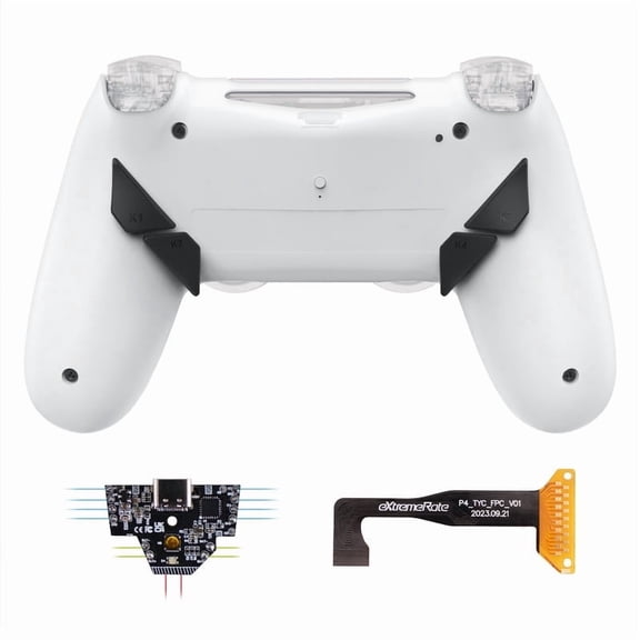 eXtremeRate Remap Kit w/6 MappingProfiles White Back Shell 4 Back Buttons for PS4 Slim Pro Controller JDM-040/050/055