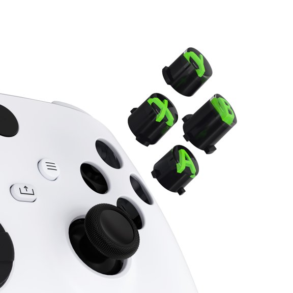 eXtremeRate Replacement Custom Three-Tone Black & Clear with Green Classic Symbols A B X Y Keys for Xbox One S/X, Elite Series 2 & 1 Wireless Controller