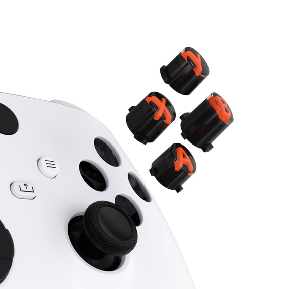 eXtremeRate Replacement Custom Three-Tone Black & Clear with Orange Classic Symbols ABXY Keys for Xbox One S/X, Elite Series 2 & 1 Wireless Controller