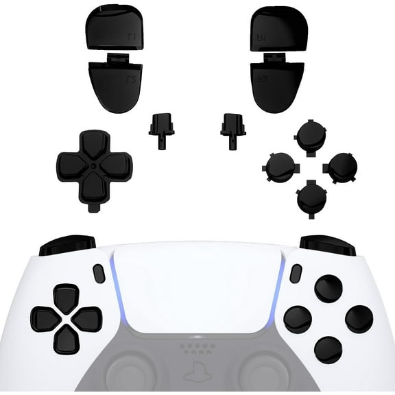 eXtremeRate Replacement D-pad R1 L1 R2 L2 Triggers Share Options Face Buttons, Chrome Black Full Set Buttons for ps5 Controller BDM-030/040
