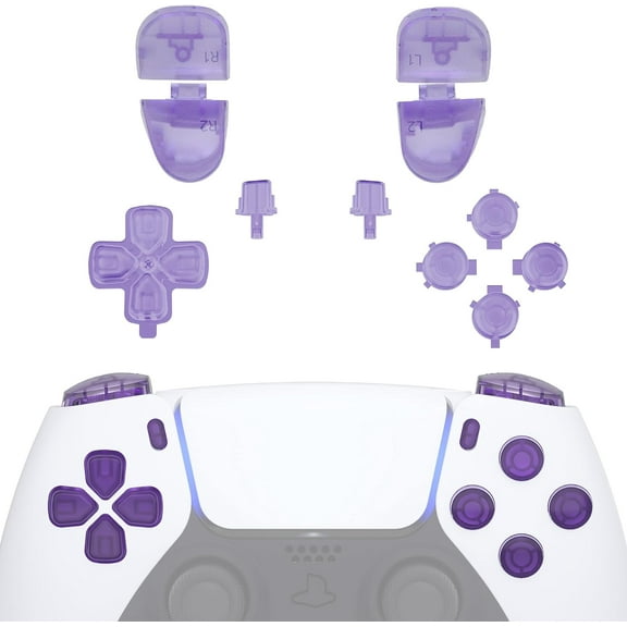 eXtremeRate Replacement D-pad R1 L1 R2 L2 Triggers Share Options Face Buttons, Clear Atomic Purple Full Set Buttons for ps5 Controller BDM-030/040