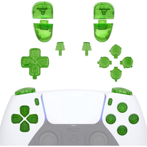 eXtremeRate Replacement D-pad R1 L1 R2 L2 Triggers Share Options Face Buttons, Clear Green Full Set Buttons Compatible with ps5 Controller BDM-030 - Controller NOT Included